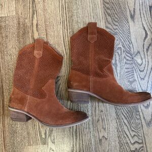 BCBG Suede Western Ankle Boots - Camel